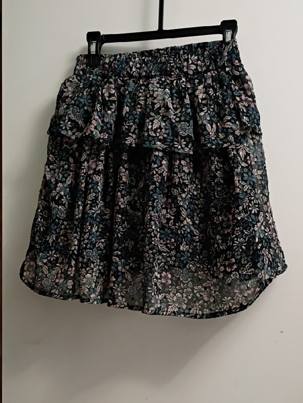 Floral Tiered Skirt in Black and Blue